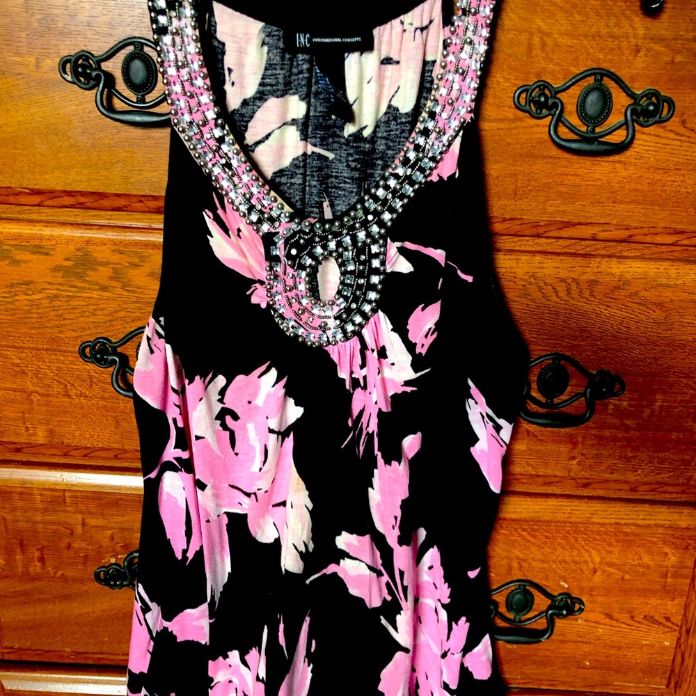 INC Dress Tank, size XL, black with beading